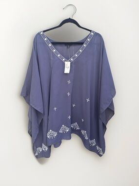 Lane Bryant Womens Embroidered Kaftan Top Blue Purple Mirror Detail Size‎ 18/20